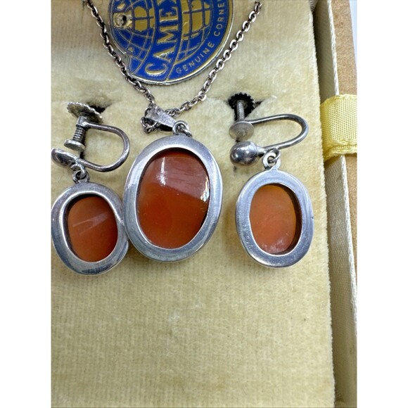 Art Deco Antique Cameo  Earrings Necklace Set 800 Silver Original Box Italy - Picture 7 of 9